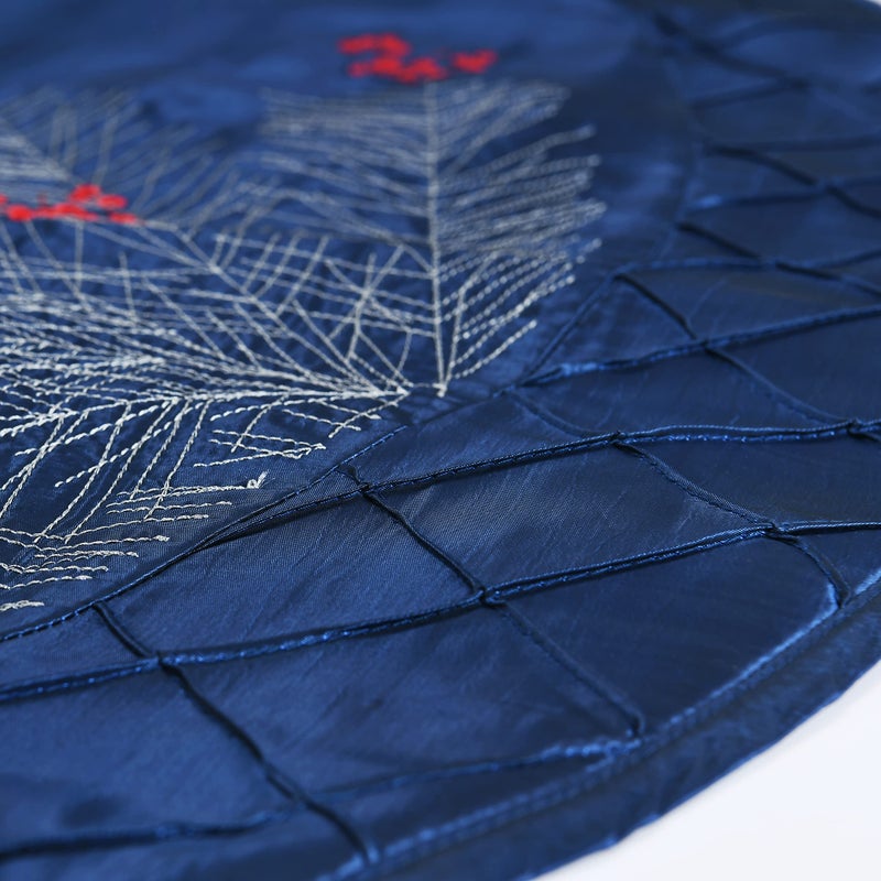 ONGLYP X.Sem Large Pine Branches Berry Embroidered Faux Silk Christmas Tree Skirt with Pintuck Border 50'' Blue (50 inch) - Image 4